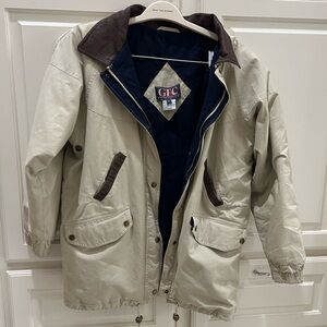 Medium barn jacket light khaki with leather trim